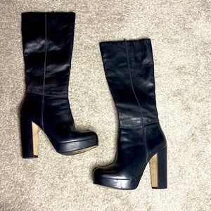 Sz 8 Aldo Black Faux Leather Blocked Heel Knee Boot